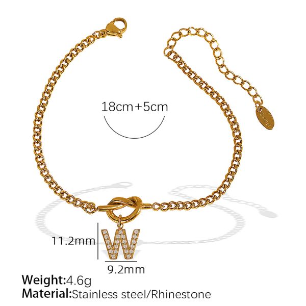 1 piece simple series simple letter w stainless steel 18k gold color plated rhinestone women's charm bracelets